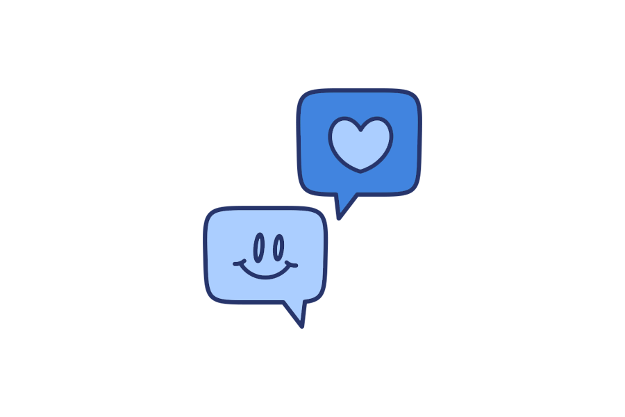 Two speech bubbles featuring a smiley face and a heart